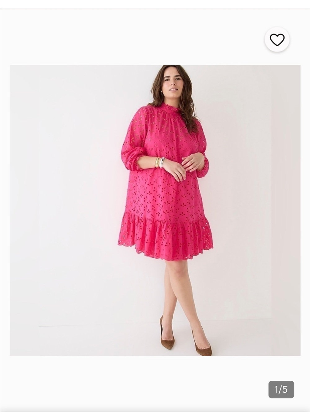 J. Crew Bright Pink Eyelet Ruffle-Hem Mini Dress